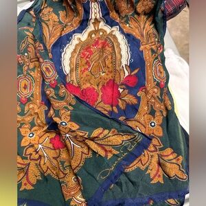 Oscar de la Renta 1980’s vintage silk neck scarf 52” navy red green brown